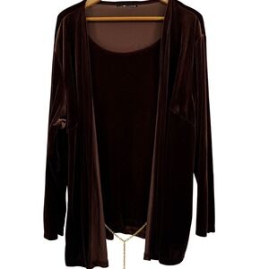 Sag Harbor Woman 2pc Velvet Velour Set Layered Top Tank Pants Brown 2X Plus Size